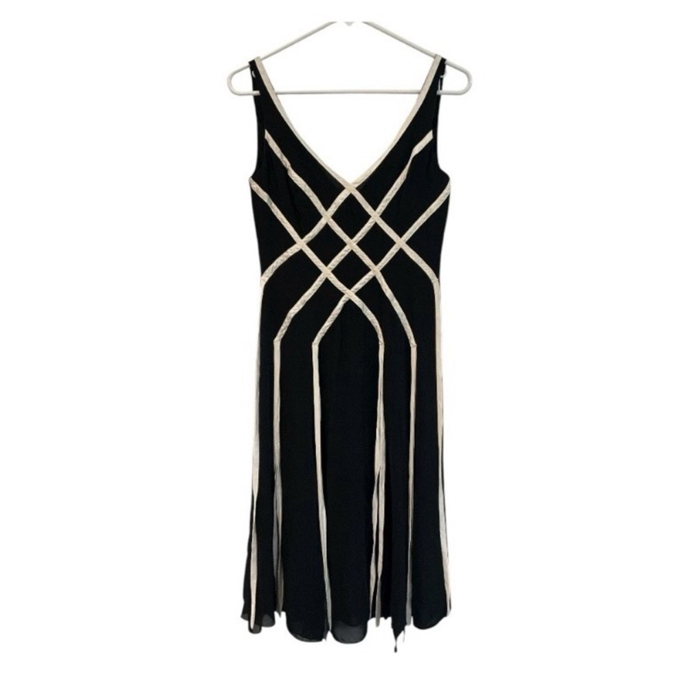 Papell Boutique Evening Black Silk Dress Ivory Trim Size 6P Petite - Picture 2 of 5